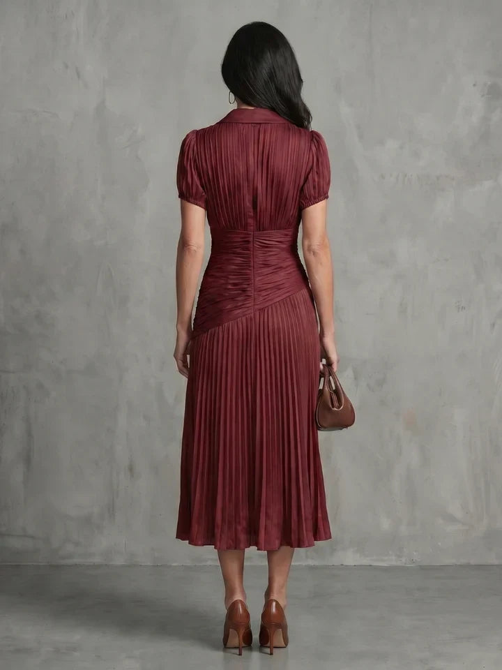 Theodora | Pleated Waistline Stripe Midi Dress
